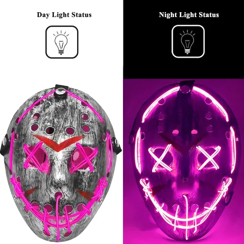 Vista 2 de ZLIXING Jason Costume Mask Led Purge Mask Light up Scary Halloween Costumes Mask for Men Women Adults Kids