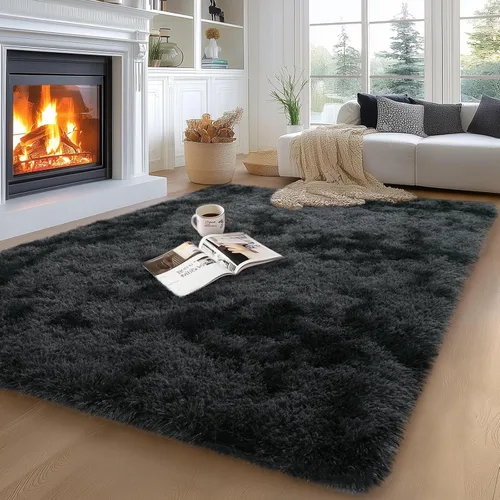 Vista 55 de qulint Alfombra negra para dormitorio, alfombra de área pequeña de 2 x 3 pies para habitación de niños, alfombra suave y mullida para sala de estar
