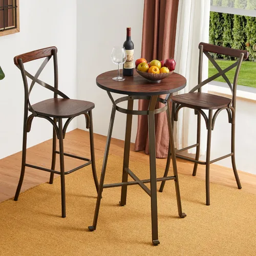 Vista 6 de Glitzhome Mesa redonda de bar, 41.25 pulgadas de alto, mesa de pub bistró de madera con reposapiés de metal con patas en X, mesa de isla de cocina