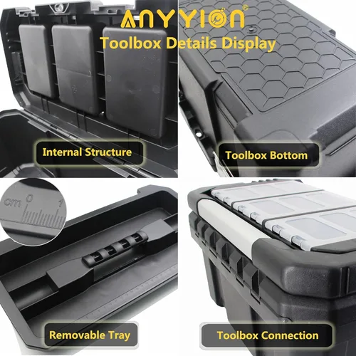 Vista 7 de Anyyion Caja de herramientas de 19 pulgadas con bandeja extraíble, verdaderamente fuerte y duradera para almacenamiento de manualidades, hogar