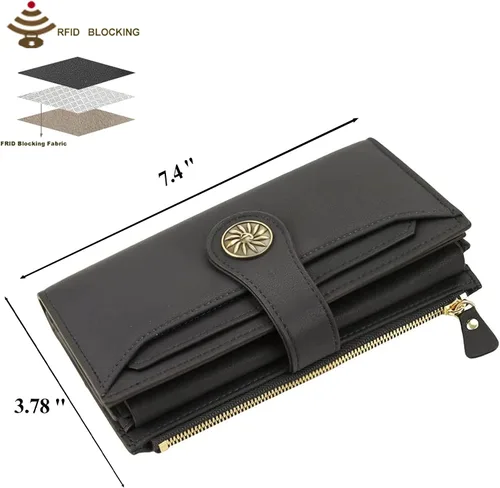 Vista 5 de Travelambo Cartera de mano de cuero genuino encerado de gran capacidad para mujer con bloqueo RFID