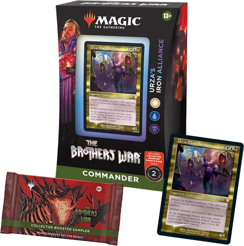 Vista 8 de Magic: The Gathering The Brothers' War Retro-Frame Commander Deck – Bandera bruñida de Mishra (azul-negro-rojo) + paquete de muestra de refuerzo