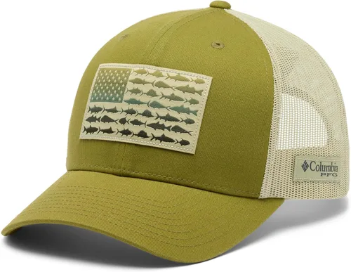 Vista 11 de Columbia Snapback de malla con bandera de pez PFG Negro y piedra oscura.