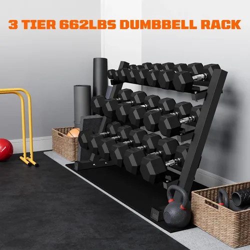 Vista 8 de Dumbbell Sets with Rack, Rubber Hex Dumbbells, 160/220/280/360/450/550LBS, Hand Weights with Chrome Handle for Strength Training 280 libras