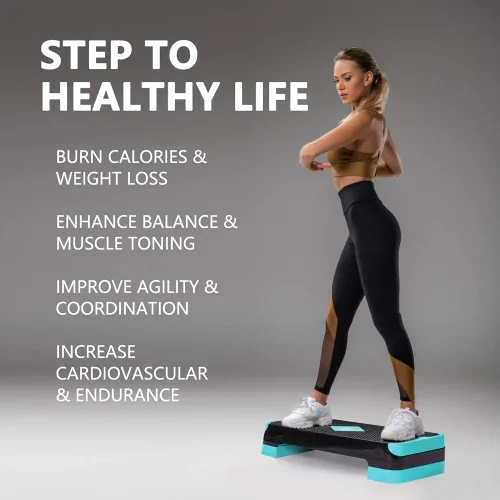 Vista 6 de GYMMAGE Stepper aeróbico de entrenamiento ajustable, plataforma de ejercicios aeróbicos con 2 elevadores, plataforma de ejercicios para fitness