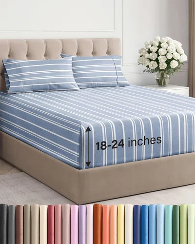 Vista 90 de Sábanas individuales de bolsillo extra profundo, sábanas transpirables y refrescantes de 3 piezas, juego de sábanas de lujo para hotel, suaves, sin