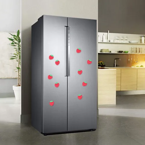 Vista 2 de SEWACC 10 unids fresa refrigerador imán etiqueta vegetal fruta pizarra blanca etiqueta de frutas imanes de nevera para decoración de oficina en casa