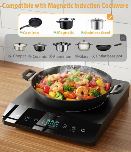 Vista 7 de Placa de inducción de quemador único, cocina de inducción portátil certificada ETL de 1800 W, bobina de calentamiento grande de 8 pulgadas, 12