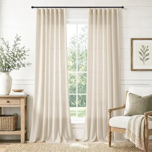 Vista 10 de Jowels Natural Linen Curtains 96 Inches Long 2 Panels for Living Room