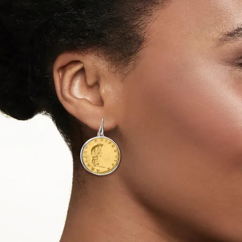 Vista 2 de Ross-Simons Pendientes de gota italianos genuinos de 20 lira en plata de ley