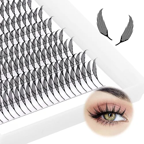 Vista 46 de FADLASH Extensiones de pestañas postizas en abanico con base puntiaguda 10D, extensiones de pestañas postizas de tallo medio, extensiones