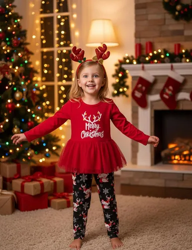 Vista 9 de Conjunto de 3 piezas de pantalones de Navidad para niñas pequeñas, diseño de ciervo y manga larga, regalos de Navidad para niñas
