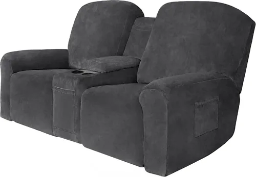 Vista 28 de Easy-Going Sofá biplaza reclinable de terciopelo con funda de consola central, fundas elásticas para sofá reclinable de 8 piezas, funda de sofá
