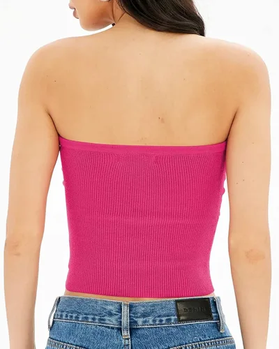 Vista 3 de EFAN Camiseta corta sin tirantes para mujer, con nudo frontal, bandeau de punto acanalado Y2K, sexy, sin tirantes, corsé