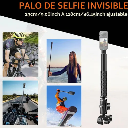 Vista 2 de Kit de montaje en manillar de bicicleta y motocicleta para Insta360, abrazadera de selfie stick para manillar de bicicleta de tercera persona