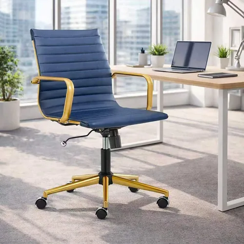 Vista 8 de Gray Office Chair, PU Leather Mid Back Adjustable Desk Chair Adjustable Height with Quiet Rolling Casters
