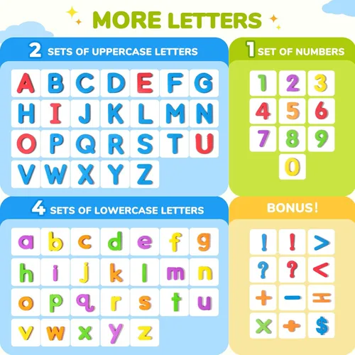 Vista 2 de Gamenote Kit de letras magnéticas del alfabeto para el aula, 178 piezas con tablero magnético de doble cara, letras del alfabeto de espuma