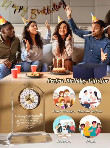 Vista 3 de DEEWISH Reloj de escritorio de cuarzo para regalo de 50 cumpleaños, elegante decoración de bendición para el hogar para padres, abuelos, amigos