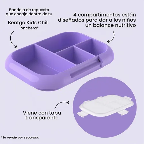 Vista 4 de Bentgo Bandeja de repuesto para niños Chill - Caja Bento reutilizable de 4 compartimentos para una fácil preparación de comidas; capacidad de 3.3