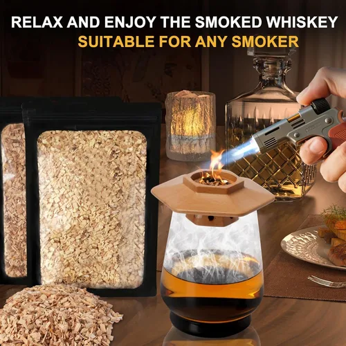 Vista 3 de Chips de madera para ahumar con sabores de nogal americano (hickory), chips de ahumador de cóctel para whisky, pistola de ahumar, 5.29 oz/bolsa