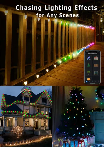 Vista 3 de Luces de Navidad inteligentes RGB C9 para exteriores de 66 pies, luces