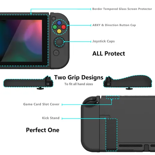 Vista 95 de PlayVital AlterGrips Ergonomic Grips Cover for Nintendo Switch, [2 Design] Interchangeable Comfort Dockable Protective Case with Screen Protector &