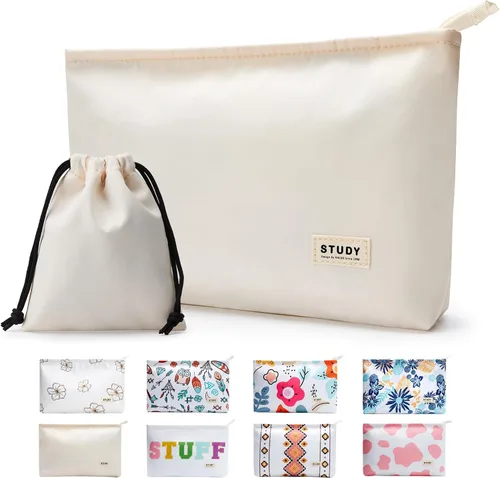 Vista 25 de WLLWOO - 2 bolsas de maquillaje de pana con cara sonriente, bolsa de cosméticos con cremallera interior impermeable, estuche para lápices, monedero