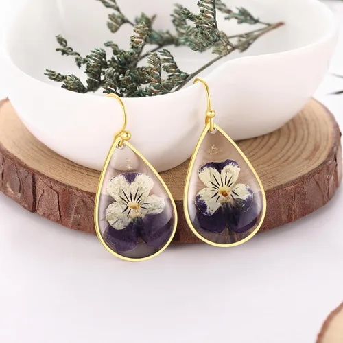 Vista 17 de Forget-Me-Not and Queen Anne's Lace Pressed Wildflower Earrings Pressed Flower Earrings Handmade Drop and Dangle Earrings Gift for Woman