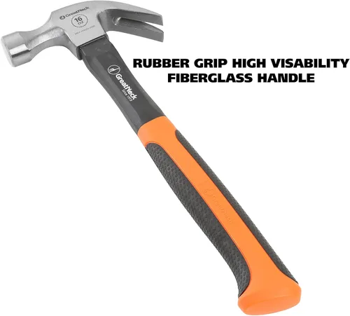 Vista 5 de GreatNeck HG16C - Martillo de garra curvada de fibra de vidrio, martillo de construcción doméstica e industrial, clavos de accionamiento y palanca