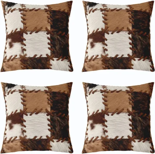 Vista 10 de Juego de 4 fundas de almohada con estampado de piel de vaca de 16 x 16 pulgadas, fundas de cojín de piel de vaca para sala de estar, dormitorio