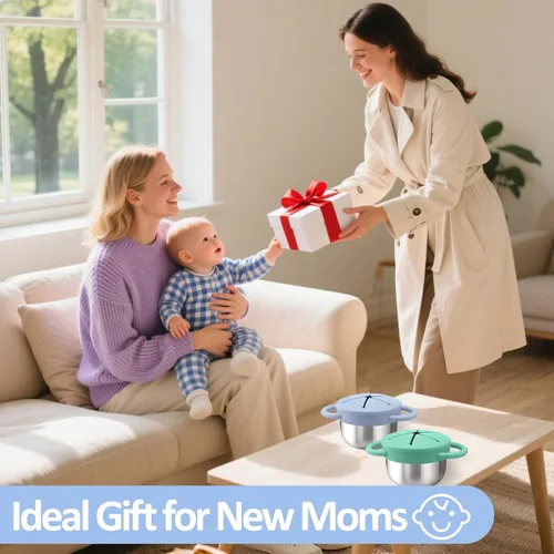 Vista 6 de Paquete de 2 Tazas de Aperitivos de Acero Inoxidable para Niños Pequeños - 9 OZ Recipientes de Aperitivos para Bebés a Prueba de Derrames