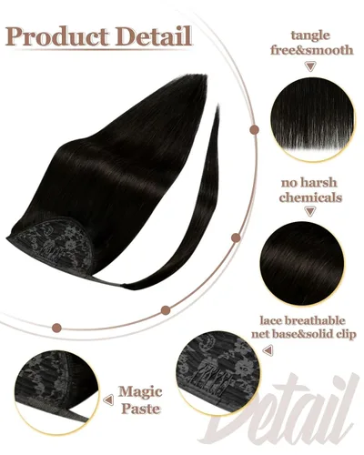Vista 11 de Hetto . Extensiones de cabello humano rizado con clip, color #1 negro azabache, extensiones de cabello humano ondulado natural para cabeza completa
