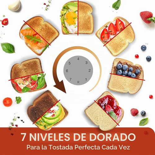 Vista 4 de MUELLER HOME Tostadora retro de 2 rebanadas, 7 niveles de tostado 3 Functions (Reheat, Defrost, Cancel), Stainless Steel Features, Removable Crumb