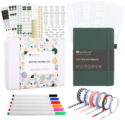 Vista 50 de &And Per Se Juego de diario y bolígrafo forrados (3 paquetes), cuaderno de tapa dura de cuero A5 con bolígrafo y juego de papelería, 160 páginas