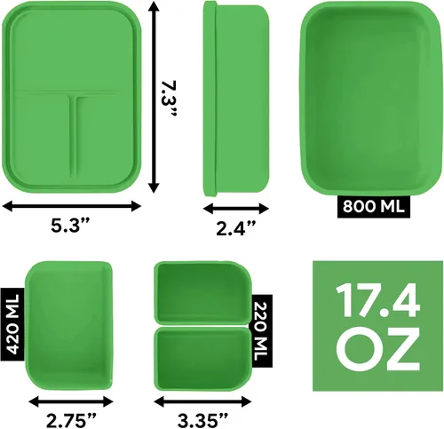 Vista 2 de Versatyle Lonchera Bento de silicona platino juego de 2 – 3 compartimentos, a prueba de fugas, versátil, duradera, apta para microondas