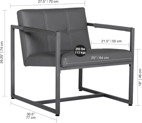 Vista 3 de Studio Designs Home - Silla decorativa moderna Camber de mediados de siglo, marco de metal gris peltre y cuero adherido humo Gris peltre/gris ahumado