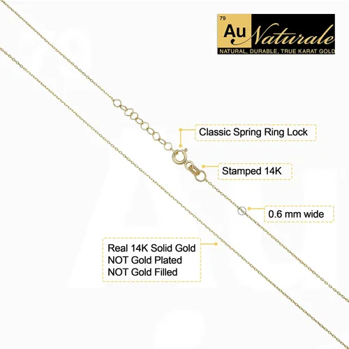 Vista 2 de Au Naturale Collar de cadena de oro amarillo de 14 quilates con corte de diamante con extensor (0.024 in, ajustable de 17 a 18 pulgadas), Metal,