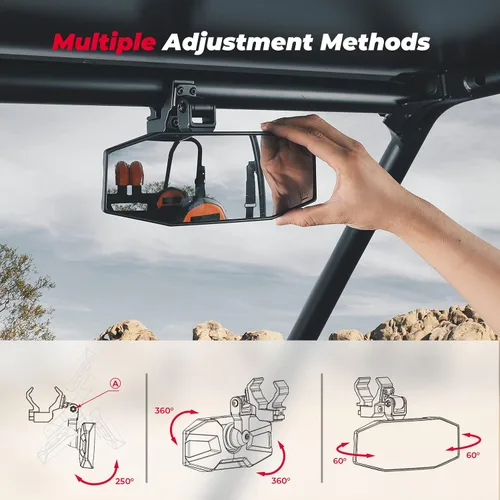 Vista 3 de KEMIMOTO Espejo Central UTV, Abrazadera de Aluminio Ajustable Espejo Retrovisor UTV se Ajusta a Jaula Antivuelco de 1.5"-2" y Compatible con Polaris