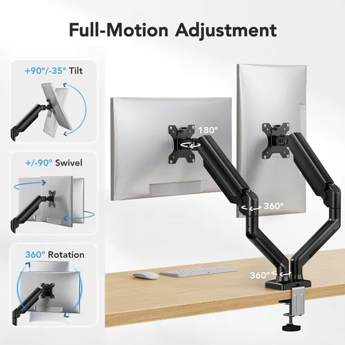 Vista 3 de HUANUO Soporte de monitor doble para 2 monitores de hasta 30 pulgadas, cada brazo soporta un máximo de 22 libras, soporte de monitor doble