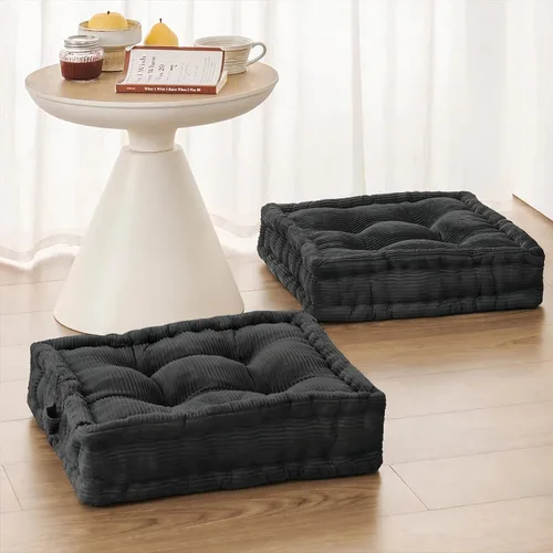 Vista 14 de Wellsin Cojines de Suelo Cuadrados Sólidos para Adultos y Niños - Cojín Grande de Suelo para Meditación y Asiento con Espuma Gruesa y Funda de Beige