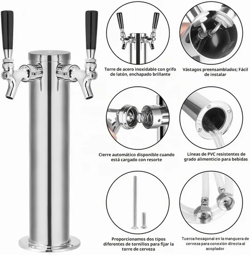Vista 2 de TMCRAFT - Kit de torre Kegerator de doble grifo, kit de conversión de cerveza de acero inoxidable