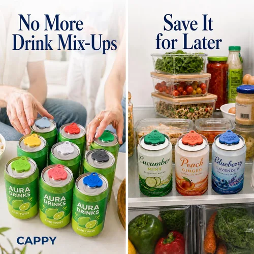 Vista 6 de The Cappy - Abrelatas de bebidas reutilizables (paquete de 4), se adapta a todas las latas estándar, combinaciones de colores surtidos