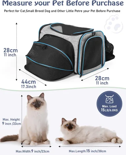 Vista 2 de Siivton Porta Mascotas para Gatos, Porta Mascotas de 2 Lados Expandibles para Viaje, Porta Mascotas Plegables de Cara Suave con Almohadilla de Forro