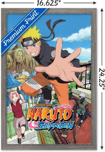 Vista 3 de Trends International Naruto Shippuden - Póster de pared de salto, 14.725 x 22.375 pulgadas, versión enmarcada de madera de granero