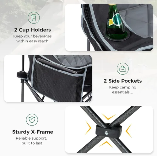 Vista 5 de Silla de campamento acolchada para 3 personas, sofá de campamento de gran tamaño, silla de campamento doble plegable resistente, sofá de dos plazas