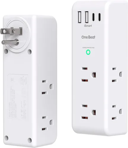 Vista 14 de Extensor de salida con protector de sobretensiones con enchufe giratorio, 6 tomas de corriente alterna con 3 puertos USB (2 USB C), cargador