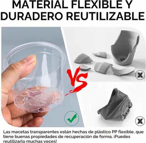 Vista 4 de RooTrimmer Paquete de 100 macetas transparentes de 2.8 pulgadas con agujeros de drenaje, macetas transparentes para semillero, macetas redondas