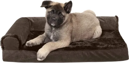 Vista 16 de Furhaven - Cama para perro de espuma viscoelástica, estilo diván en forma de L, de felpa y estampado de almendras, almendras azules, talla jumbo