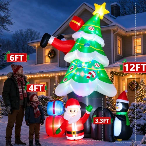 Vista 4 de Inflables al aire libre divertido árbol de Navidad verde y Papá Noel - 12 pies Árbol Verde