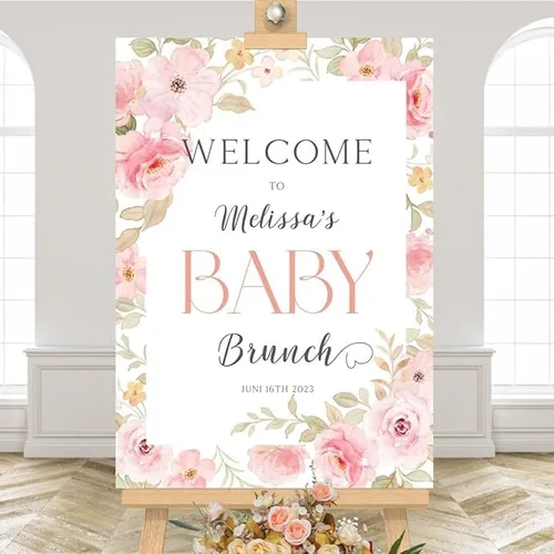 Vista 9 de Personalized It’s A Girl Baby Shower Welcome Sign, Custom Floral Girl Baby Shower Sign with Stand for Entryway Decor, Sweet Baby Shower Party Sign